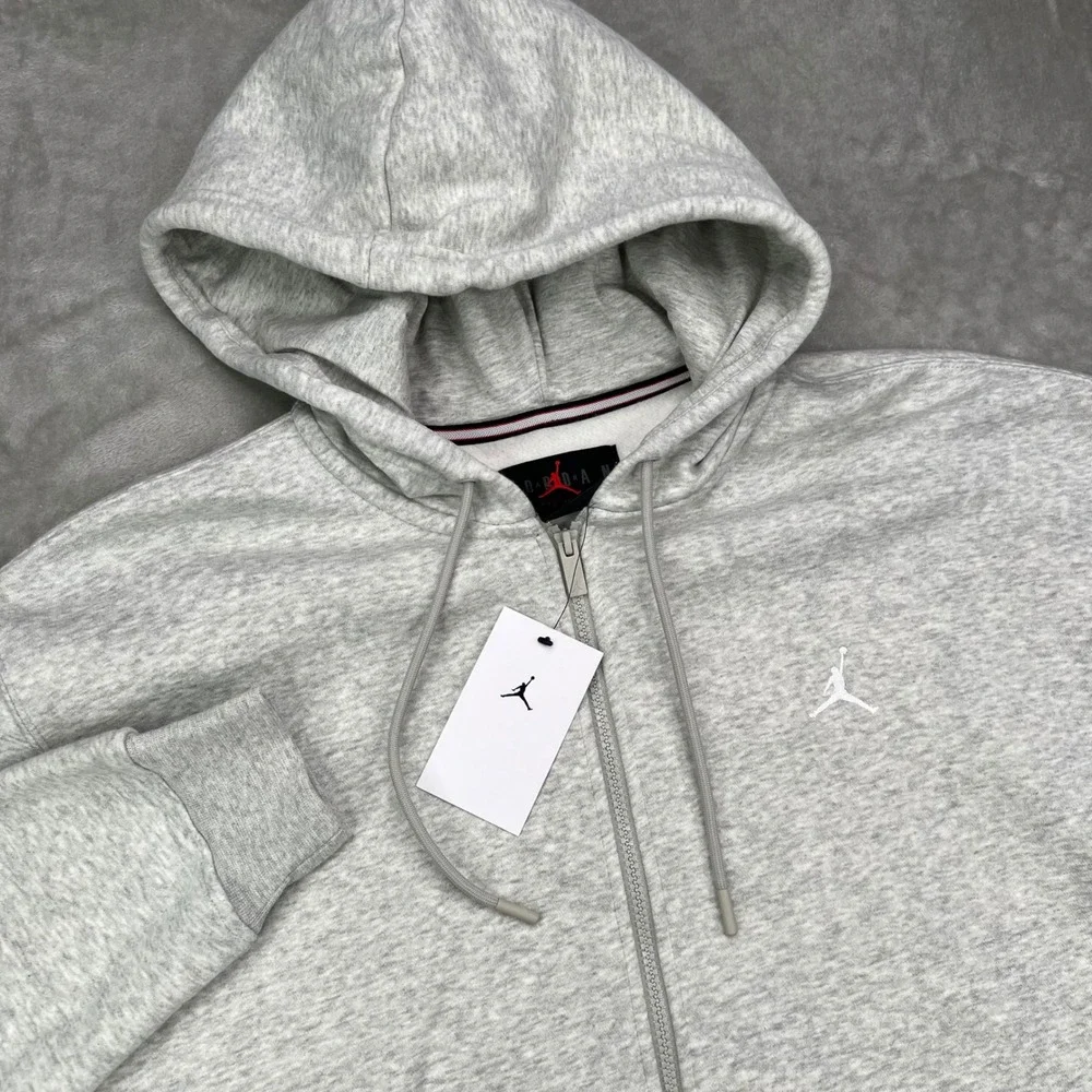 Jordan Brooklyn Fleece Full Zip Hoodie Mens 2XL Gray Solid Hooded Sweatshirt New